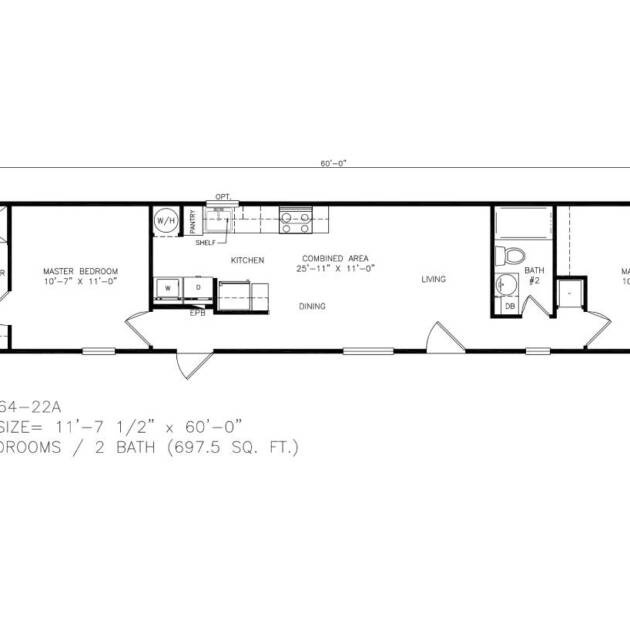 TINY / S-1264-22A 2 BEDS 2 BATHS 698 SQ. FT.