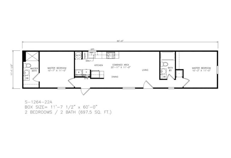 TINY / S-1264-22A 2 BEDS 2 BATHS 698 SQ. FT.