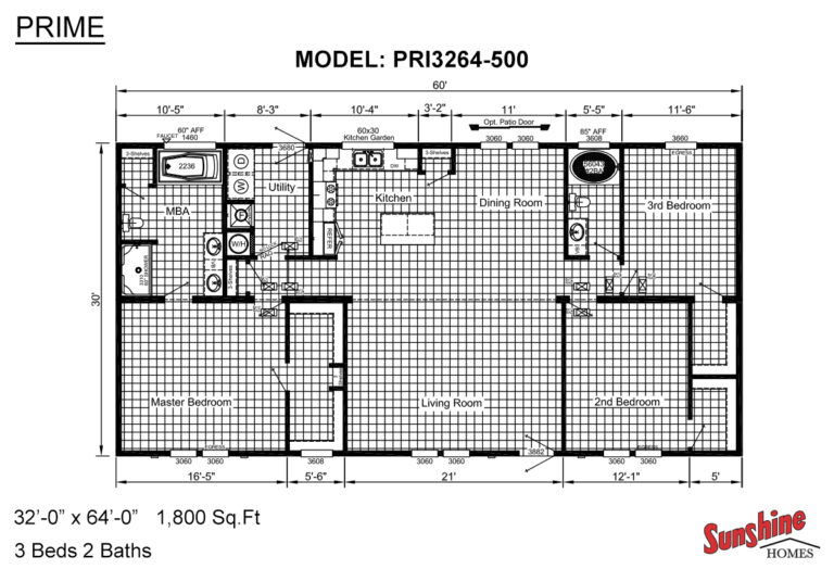Sunshine Homes - Prime PRI3264-500 Mobile Home - 3BR/2BA - 32x64 - 1800 sqft - Image 12