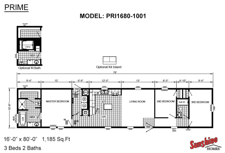Sunshine Homes Prime PRI1680-1001 Pintail Mobile Home - 3BA/2BR - 16x80 - 1185 sqft - Image 10