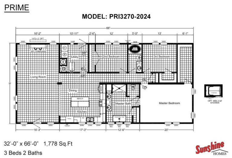 Sunshine Homes Prime PRI3270-2024 w/ Porch Mobile Home - 3BA/2BR - 32x66 - 1778 sqft - Image 9